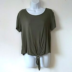 ann taylor loft outlet olive green pull over top with ruched twist front Top S